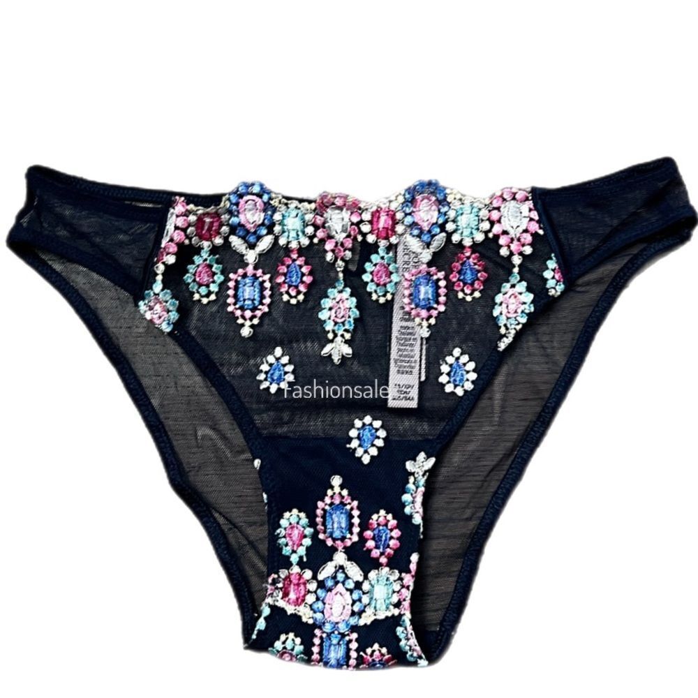 Victorias Secret Dream Angels Embroidered Mesh Cheekini panty blue multicolor Xs